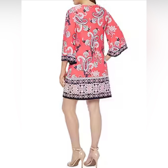 Studio One 3/4 Sleeve Paisley Puff Print Shift Dress - Picture 4 of 4